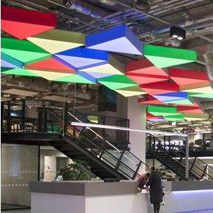 Plexal Large commercial triangular lampshades supplied to Plexal