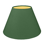 An empire shaped lampshade in dark green with gold lining