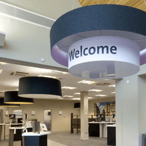 Large drum lampshades supplied to a trade project for Natwest