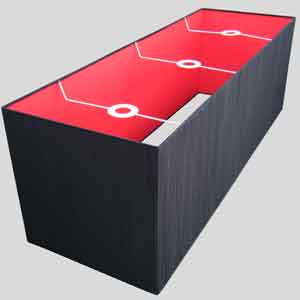A custom made rectangle lampshade in black pleat with red lining