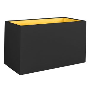 Black rectangular light shade shown with a metallic gold lining