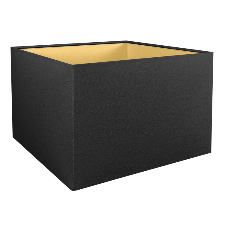 A Black square lampshade shown with a Gold lining