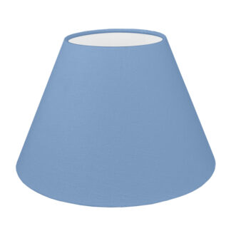 Our blue empire lampshade shown with a standard white PVC lining