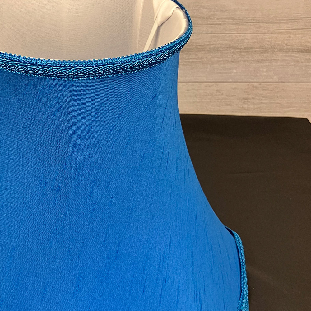 Retro Bright Blue Lampshade close up showing the soft white lining for Standard Lamp