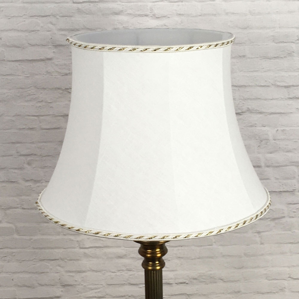 Retro White Linen Bowed Drum Lampshade with a White and Gold Rope trim. Suitable for all Table, Floor and Standard Lamps. Switched off