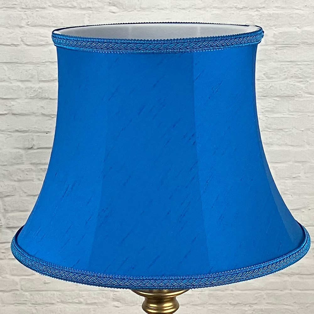 Vibrant Bright Blue Faux silk Lampshade with Matching Plaited Rope for traditional floor lamp switched off