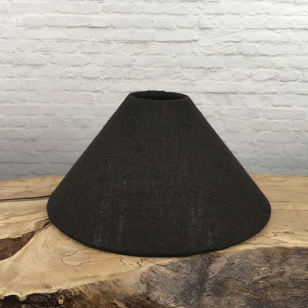 Mid-shot of the Brown hessian coolie lampshade front facing