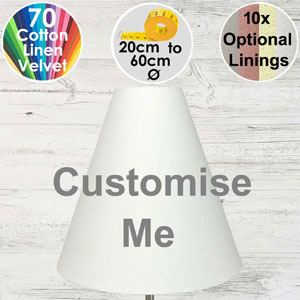A cone lampshade that can be customised in your choice of fabric, click to open the shade builder tool