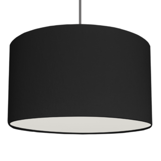 A black drum hanging ceiling lampshade with white removable diffuser