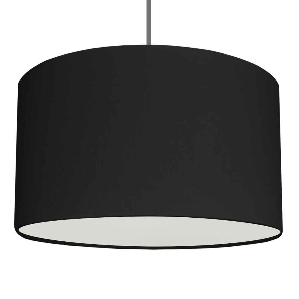 A black drum hanging ceiling lampshade with white removable diffuser