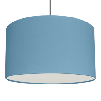 A drum hanging ceiling lampshade made in Blue brushed cotton with white removable diffuser