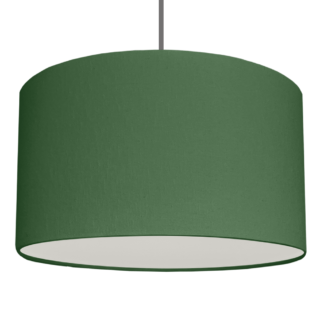 A dark green drum hanging ceiling lampshade with white removable diffuser
