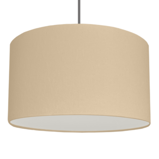 A drum hanging ceiling lampshade made in Taupe brushed cotton with white removable diffuser