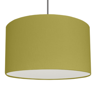A kiwi green drum hanging ceiling lampshade with white removable diffuser