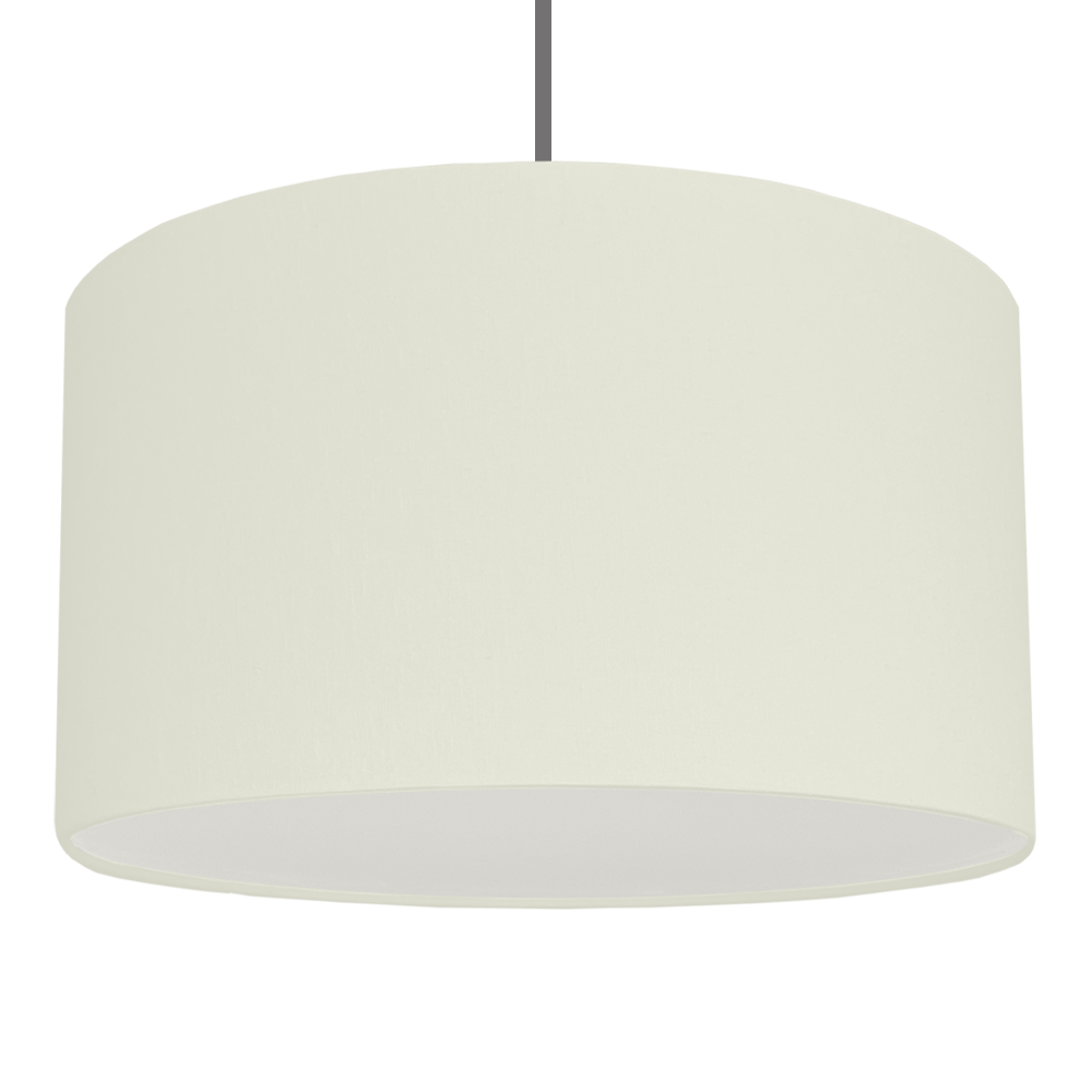 A hanging ceiling Off White drum lampshade with white removable diffuser