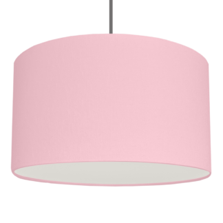 A hanging pendant drum made in pink brushed cotton lampshade with white removable diffuser