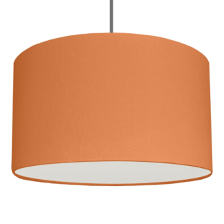 A Orange brushed cotton drum hanging ceiling lampshade with white removable diffuser
