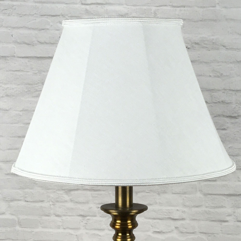 Retro Empire Lampshade in a White Brushed Cotton with our White Soutache Trim top and bottom. Sizes available for all table, floor and standard lamps. Switched off