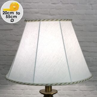 Our Traditional straight sided Empire in White Brushed Cotton Fabric with a twisted White and metallic Gold Trim, top and bottom. Switched on