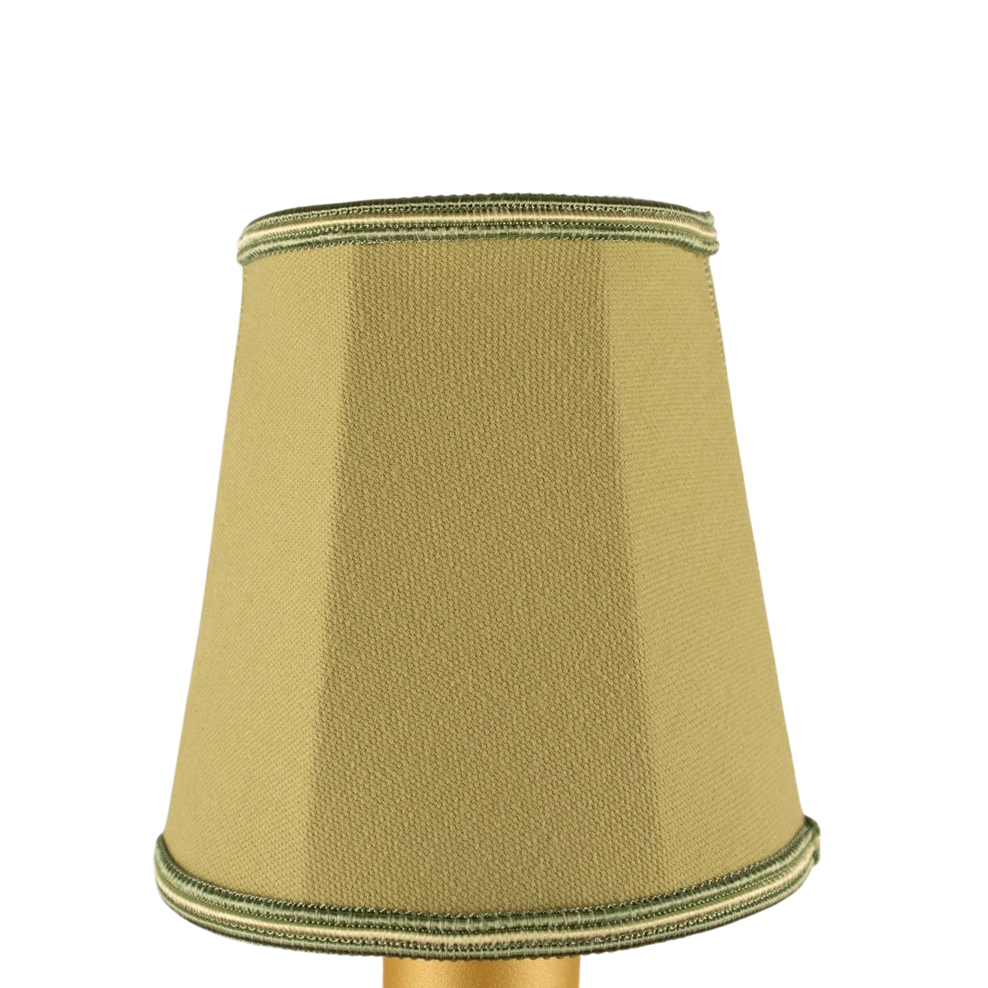 Empire brushed cotton candle shade in pear with green and pear soutache trim