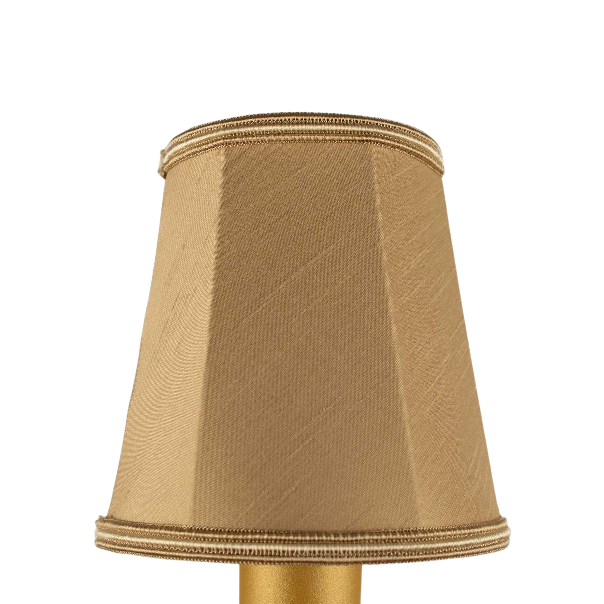 Empire faux silk chandelier shade in fawn with fawn and oyster soutache trim