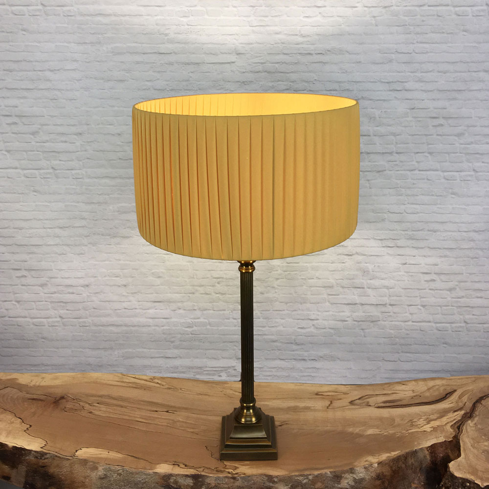 Pleated Drum table Lampshade in Gold Ribbon. Switched On