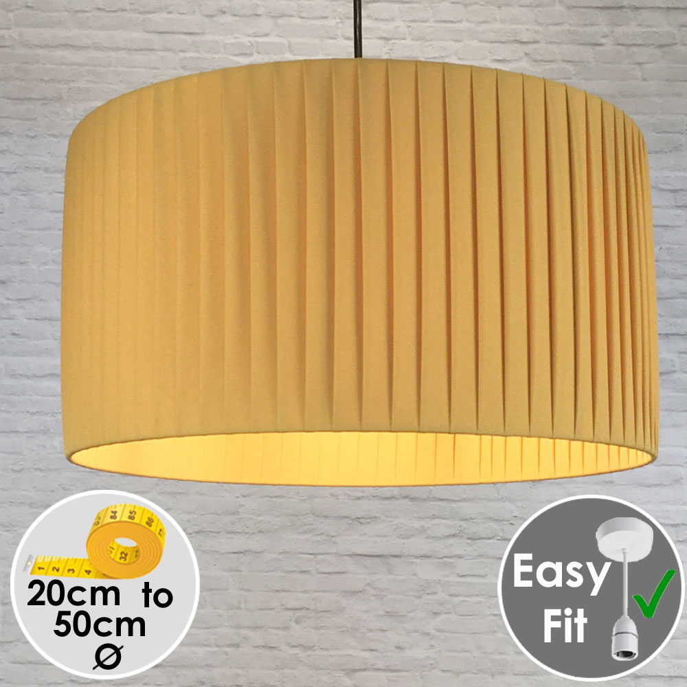 Pleated Drum Pendant lightshade in Gold Ribbon. Switched On