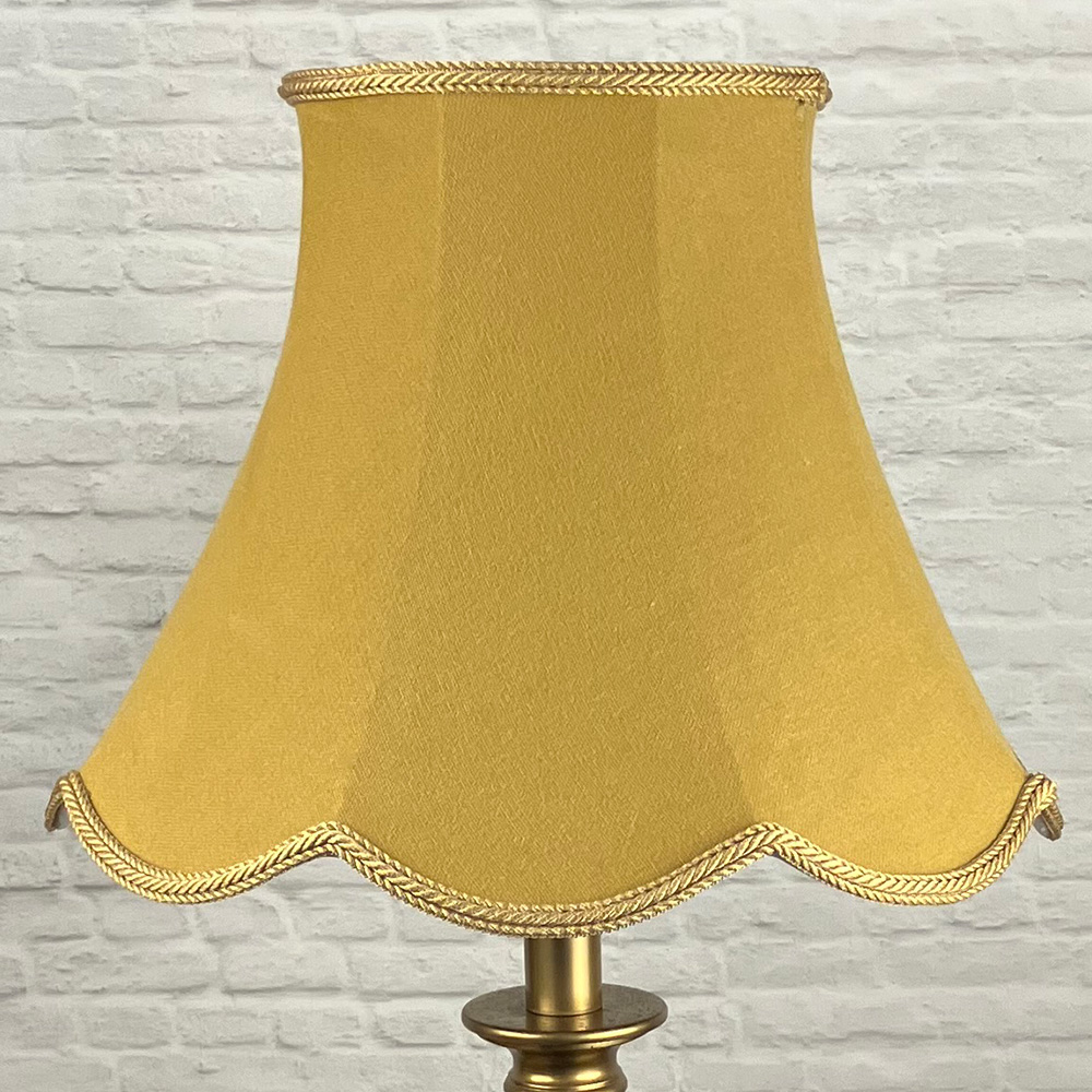 Retro Gold Scalloped Lampshade on a Standard lamp switched off