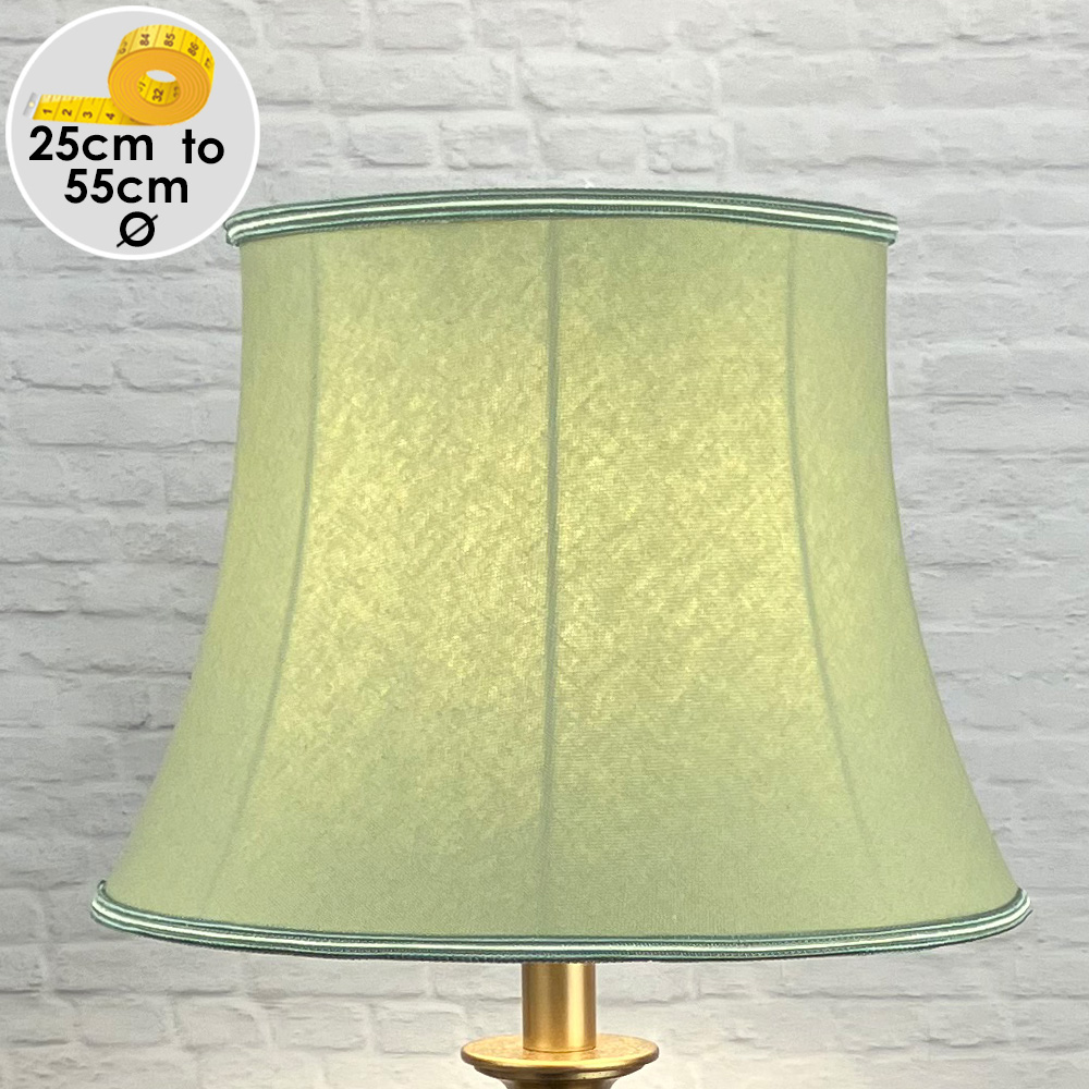 Traditional Green Bowed Drum Lampshade with a two tone Green and Pear Soutache Trim for Floor Lamp