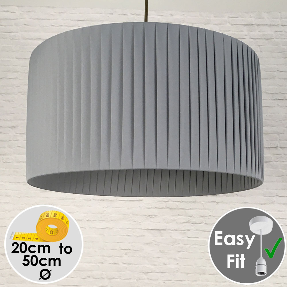 Pleated Drum Light Shade in Grey Ribbon