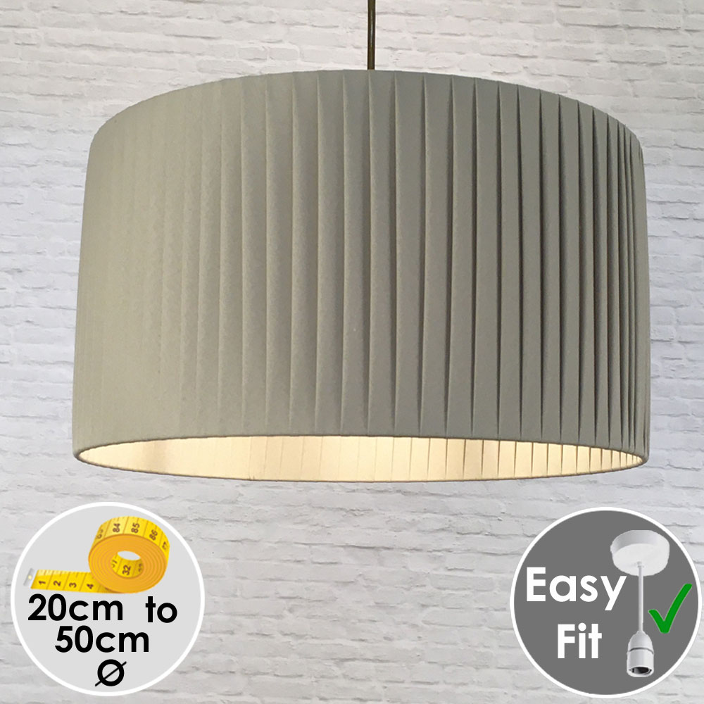 Pleated Drum Pendant lightshade in Khaki Ribbon. Switched On