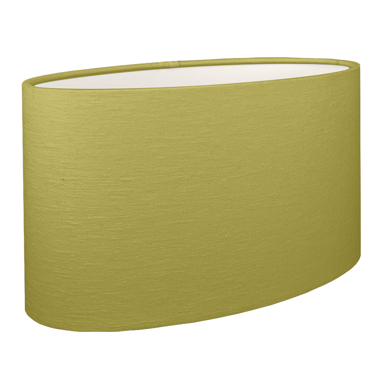 A kiwi green brushed cotton oval lampshade shown with natural cotton lining