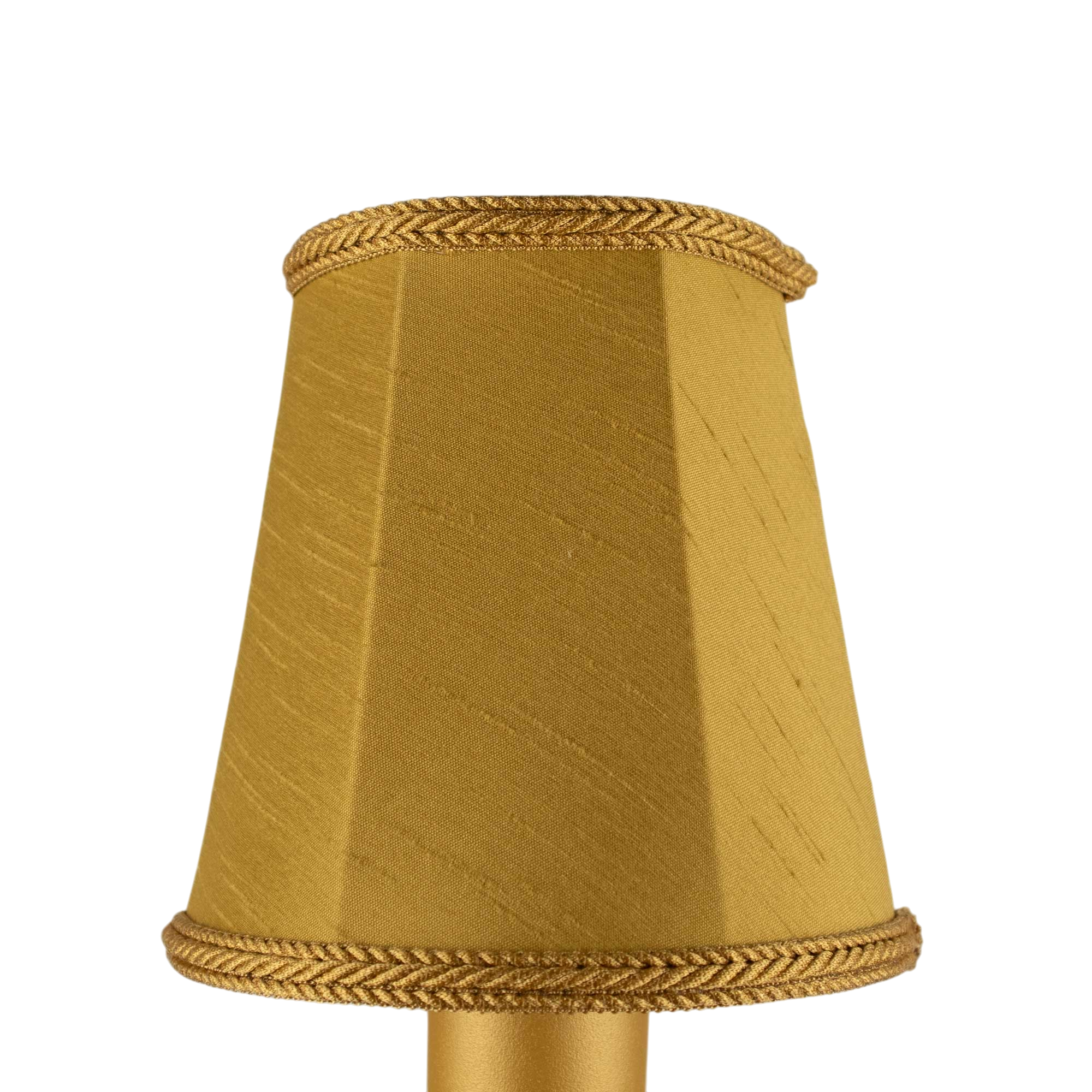 Empire faux silk chandelier shade in old gold with matching rope trim