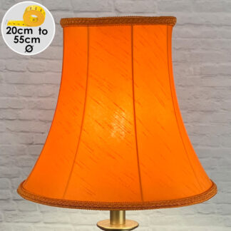 Retro Bright Orange Faux Silk Bowed Empire with a matching Plait Braid, Lit Up . Suitable for all Table, Floor and Standard Lamps