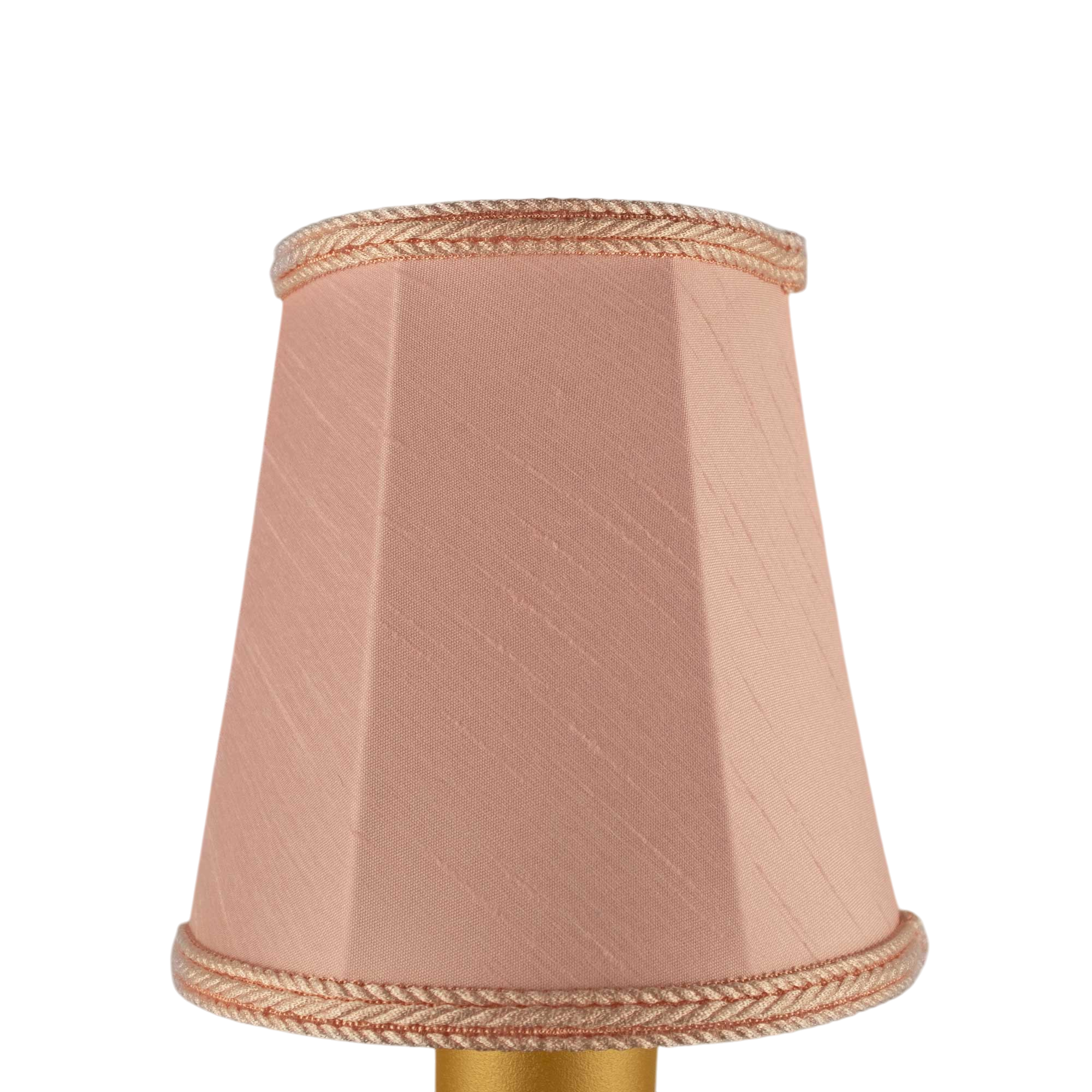 Empire faux silk chandelier shade in pale pink with matching rope trim