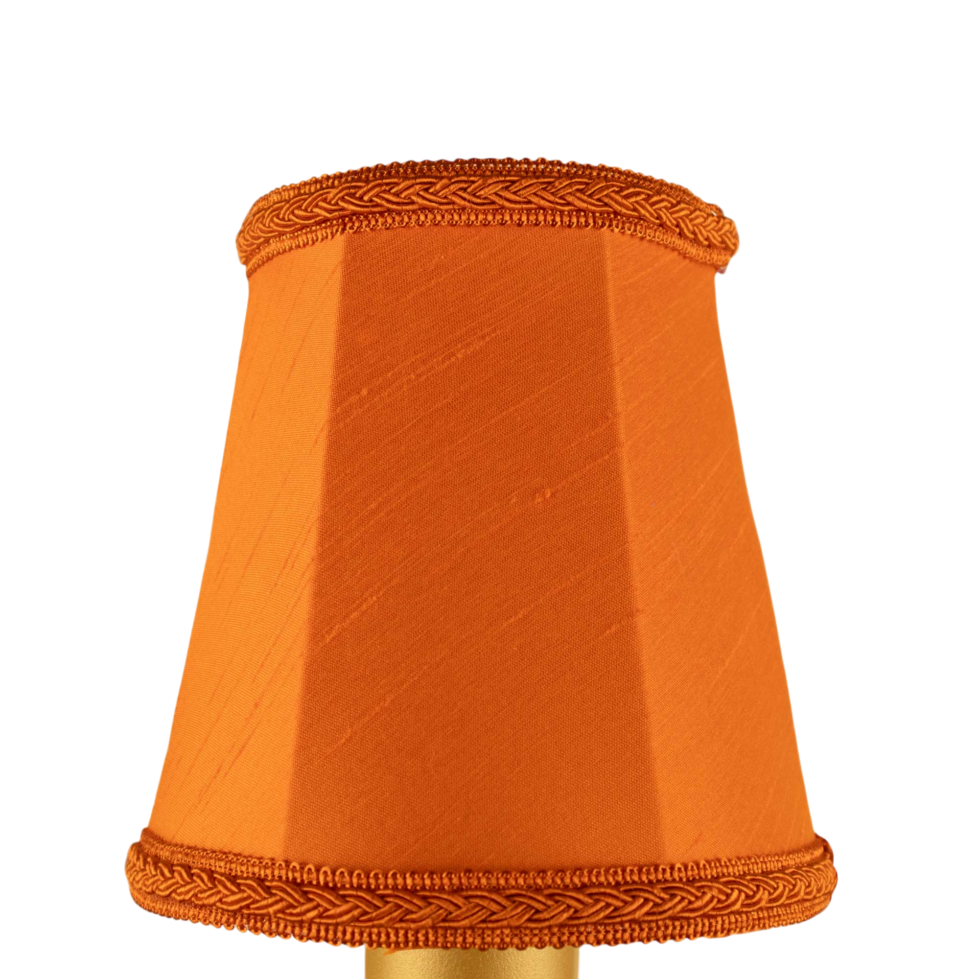 Empire faux silk chandelier shade in pumpkin with matching plait trim