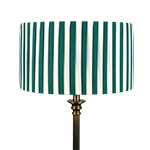 A green and cream stripe pleated drum shade