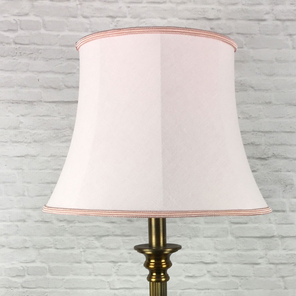 Retro Sugar Almond Linen Bowed Drum Lampshade with a Rose Soutache trim. Suitable for all Table, Floor and Standard Lamps. Switched off