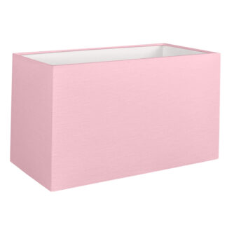 Our pink rectangle lampshade shown with a standard white PVC lining