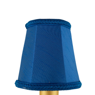 Empire faux silk chandelier shade in royal blue with matching plait trim