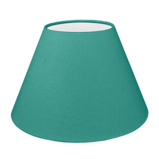 Our teal empire lampshade shown with a standard white PVC lining