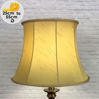 Traditional Old Gold Faux Silk Bowed Drum with a Matching Old Gold Rope Braid. Suitable for all Table, Floor and Standard Lamps. Switched On