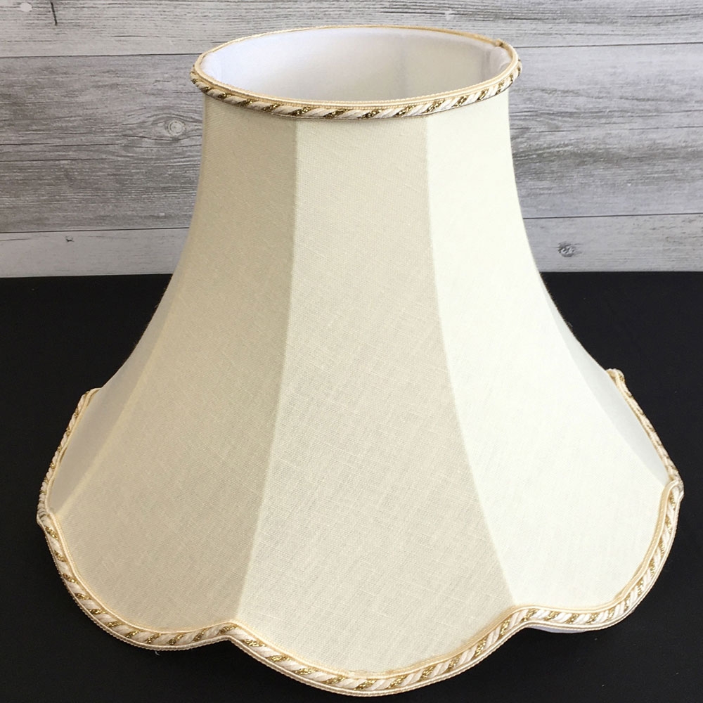 Traditional Cream Scalloped Lampshade for Floor lamp showing the soft white lining