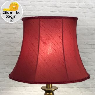 Retro Ruby Faux Silk Bowed Drum Lampshade with a Ruby Rope trim. Suitable for all Table, Floor and Standard Lamps. Switched On