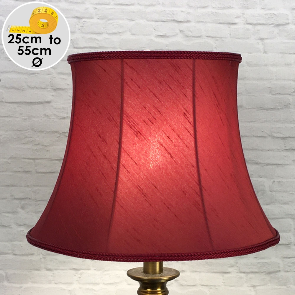 Retro Ruby Faux Silk Bowed Drum Lampshade with a Ruby Rope trim. Suitable for all Table, Floor and Standard Lamps. Switched On