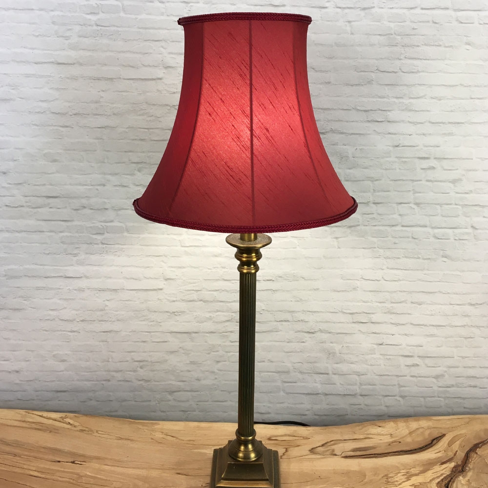 Retro Bell Shaped Bowed Empire in a Ruby Faux Silk with a Matching Ruby Rope Braid. Switched On. Suitable for all Table, Floor and Standard Lamps