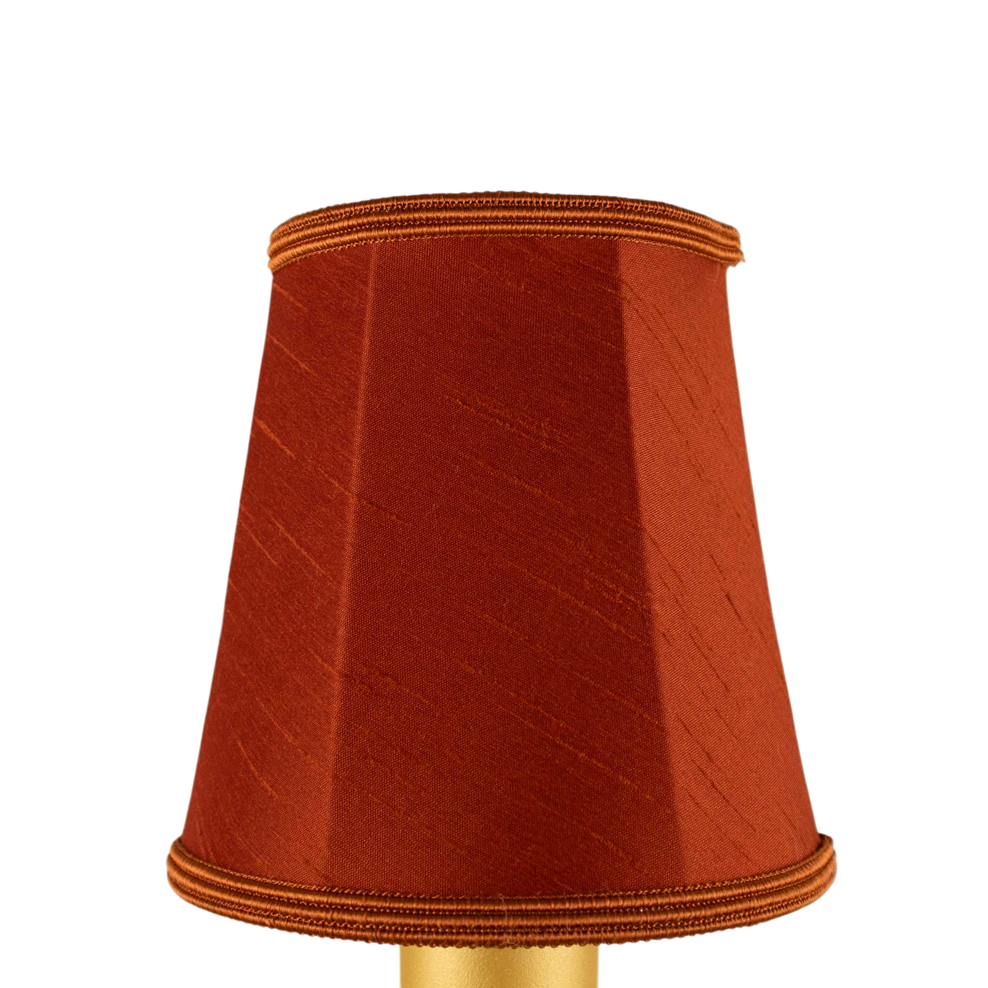 Empire faux silk chandelier shade in terracotta with matching soutache trim