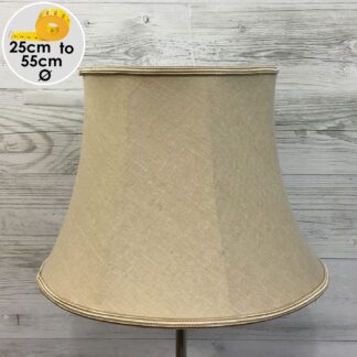 Traditional Husk Linen Bowed Drum with a two tone Fawn and Oyster Soutache trim. For Floor Lamp. Switched Off