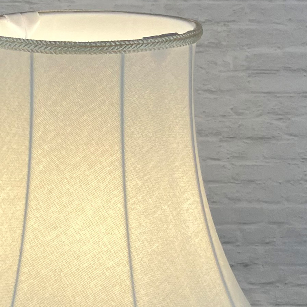 Vintage Cream Brushed Cotton Bowed Drum with a Matching Cream Rope Trim shown close up and lit
