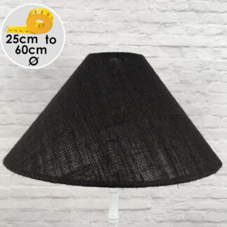 Black hessian Coolie lampshade shown in a front view